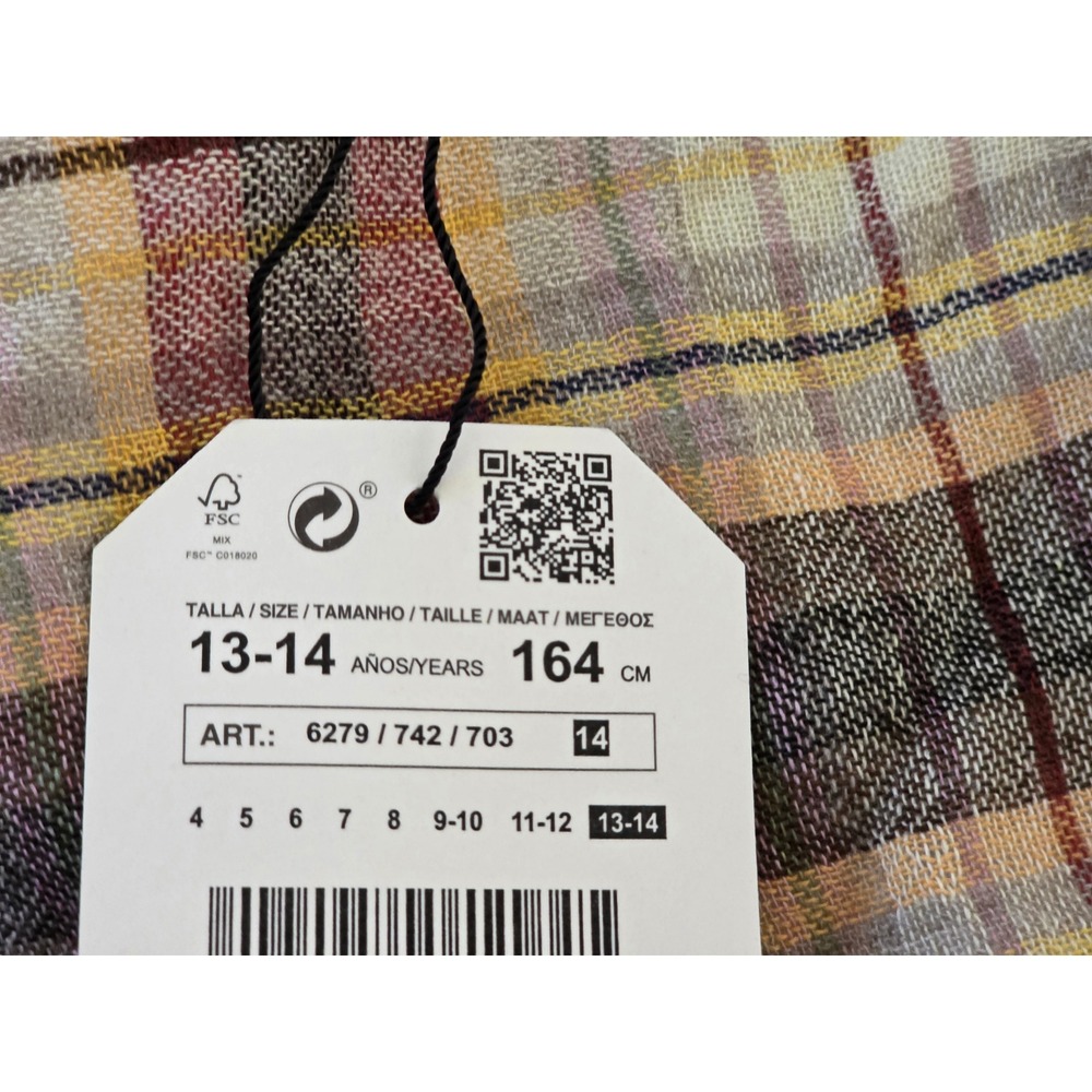Zara Girls Plaid‎ Ruffle Dress Burgundy Mustard Size 13-14  NEW - Picture 4 of 9